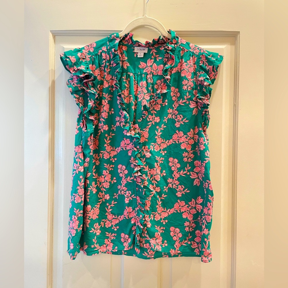 Gap printed cotton short sleeve top with Ruffle Detail